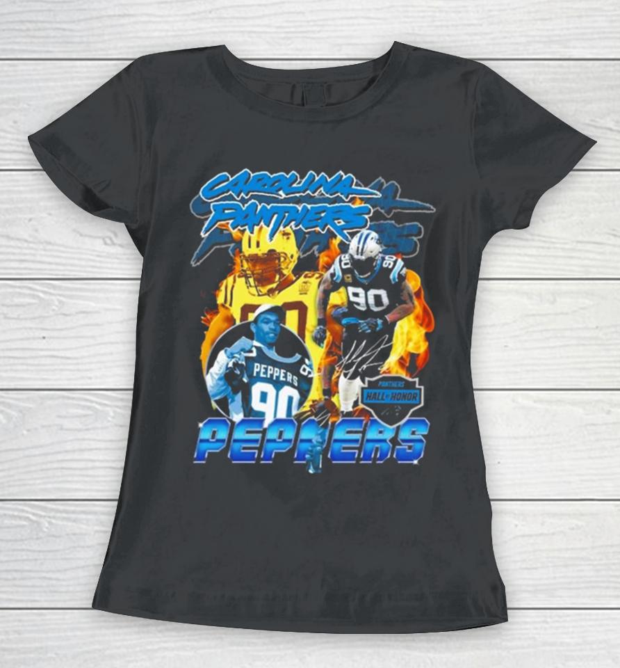 Carolina Panthers Julius Peppers Mitchell And Ness 2023 Hall Of Honor Signature Women T-Shirt