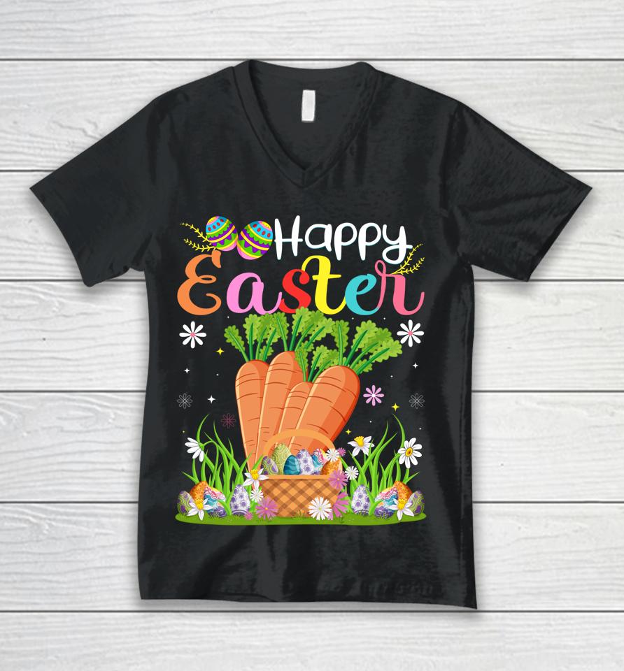 Carrot Bunny Egg Hunting Funny Carrot Happy Easter Unisex V-Neck T-Shirt
