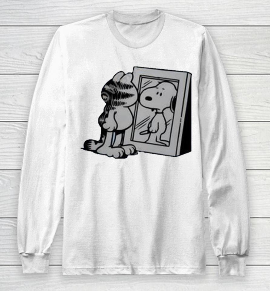 Cat And Dog Mirror Garfield And Snoopy Long Sleeve T-Shirt