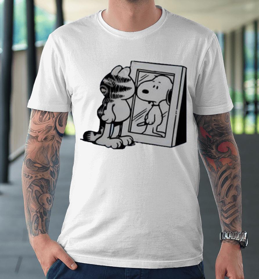Cat And Dog Mirror Garfield And Snoopy Premium T-Shirt