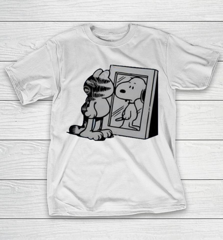 Cat And Dog Mirror Garfield And Snoopy T-Shirt