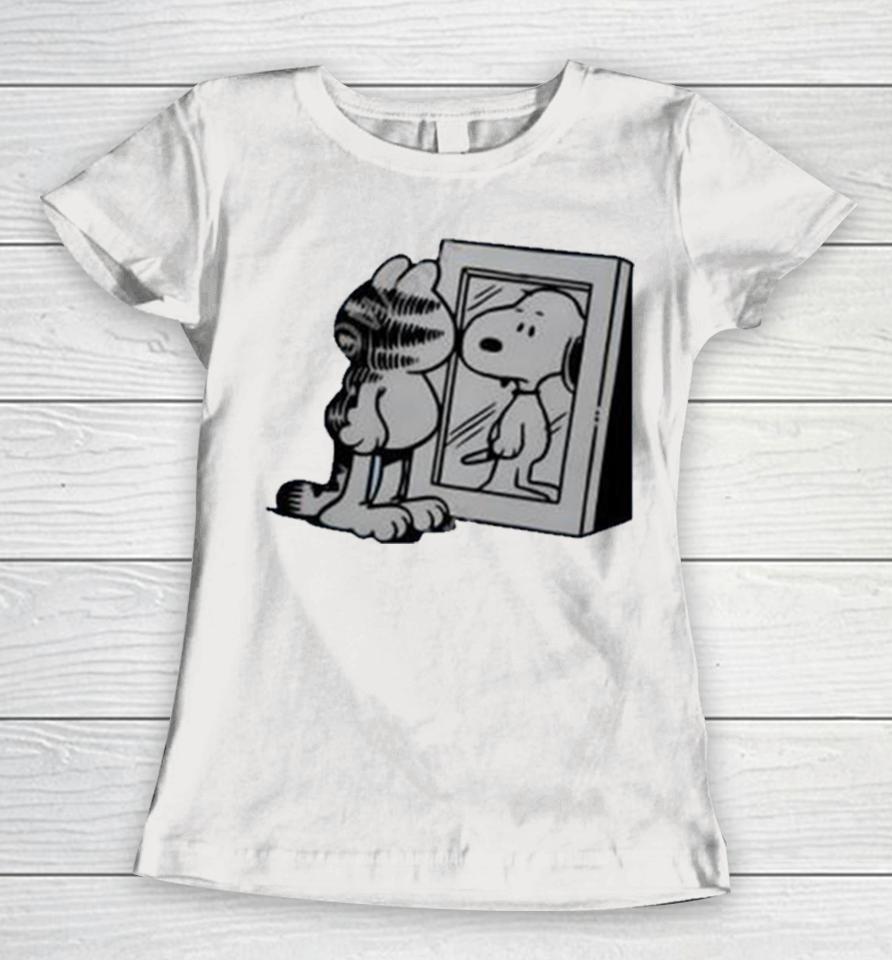 Cat And Dog Mirror Garfield And Snoopy Women T-Shirt