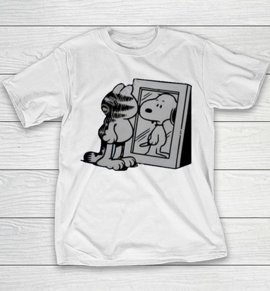 Cat And Dog Mirror Garfield And Snoopy Youth T-Shirt