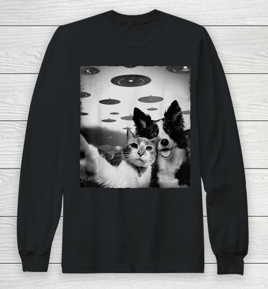 Cat And Dog Selfie With Alien Ufo Long Sleeve T-Shirt
