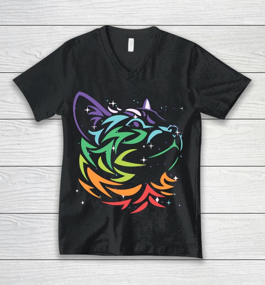 Cat Beautiful Colors For Cat Lovers Cute Cat Unisex V-Neck T-Shirt