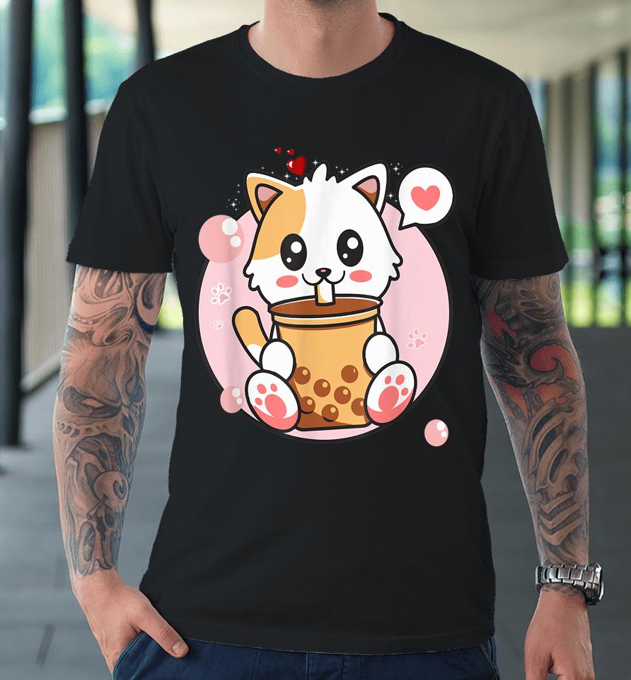 Cat Boba Tea Bubble Tea Kawaii Anime Japanese Girl Premium T-Shirt