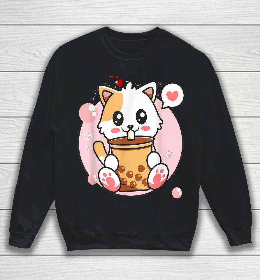Cat Boba Tea Bubble Tea Kawaii Anime Japanese Girl Sweatshirt