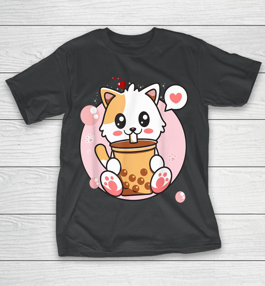 Cat Boba Tea Bubble Tea Kawaii Anime Japanese Girl T-Shirt