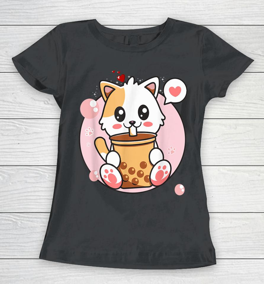 Cat Boba Tea Bubble Tea Kawaii Anime Japanese Girl Women T-Shirt