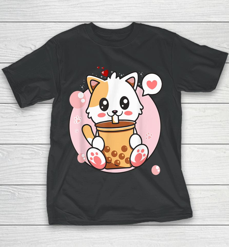 Cat Boba Tea Bubble Tea Kawaii Anime Japanese Girl Youth T-Shirt