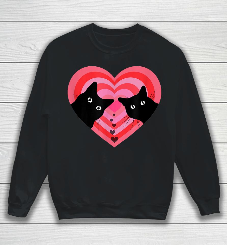 Cat Couple Retro Vintage Black Cat Valentine's Day Sweatshirt