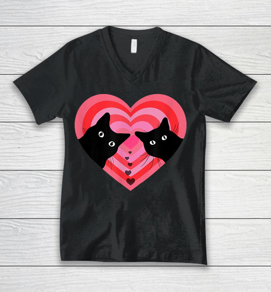 Cat Couple Retro Vintage Black Cat Valentine's Day Unisex V-Neck T-Shirt