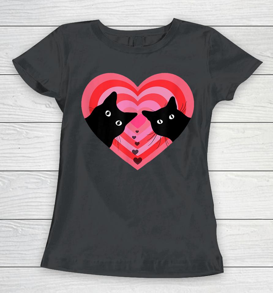 Cat Couple Retro Vintage Black Cat Valentine's Day Women T-Shirt