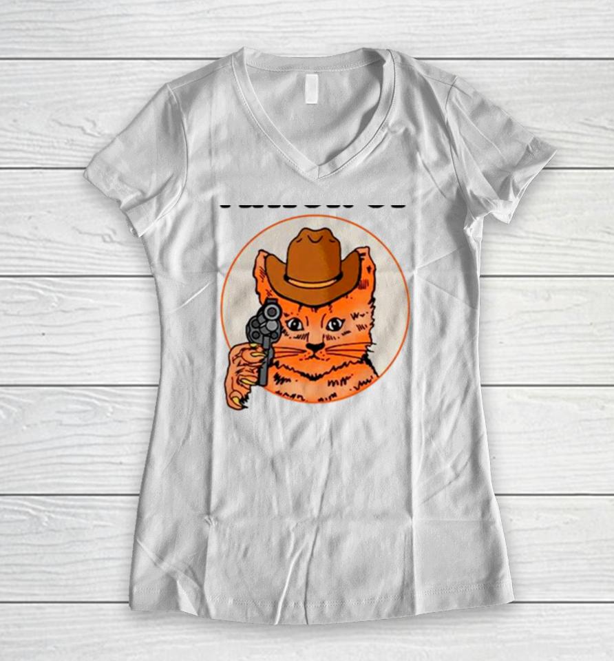 Cat Cowboy Mayor Of Tummy Ache Town Women V-Neck T-Shirt