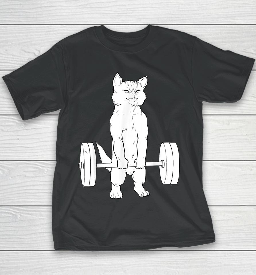 Cat Deadlift Powerlifting Youth T-Shirt