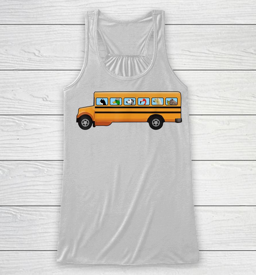 Cat Dog And Duck In A School Bus Funny Racerback Tank