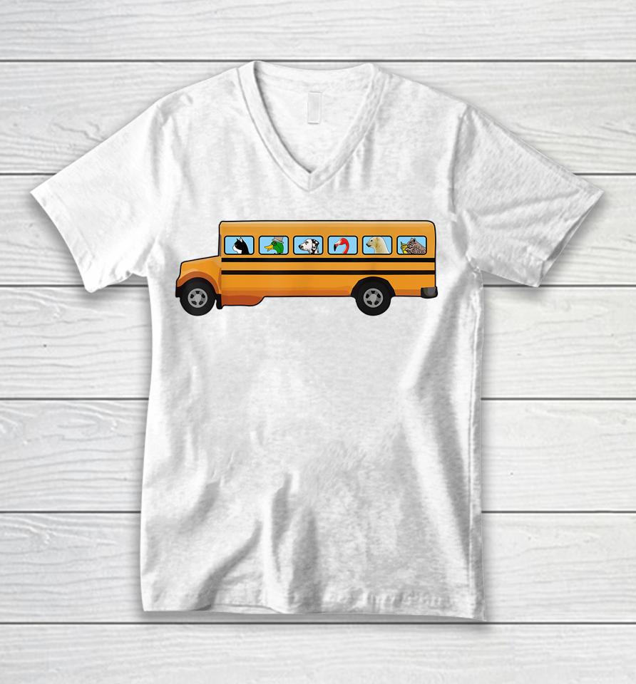 Cat Dog And Duck In A School Bus Funny Unisex V-Neck T-Shirt