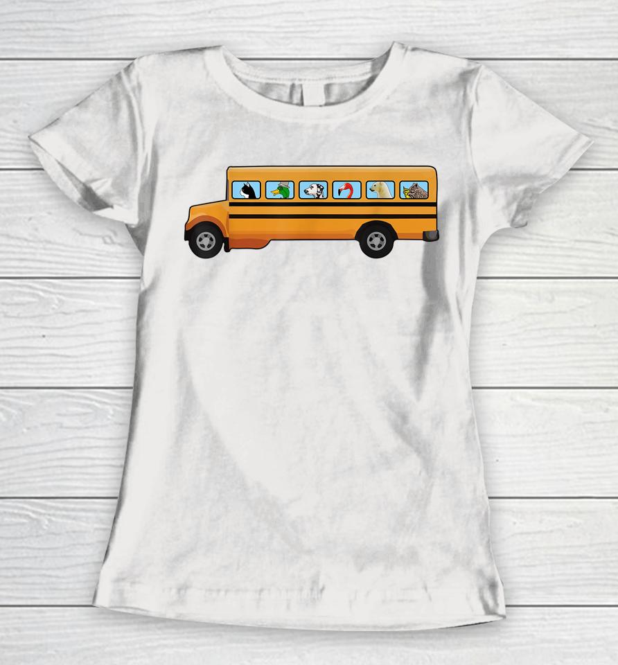 Cat Dog And Duck In A School Bus Funny Women T-Shirt