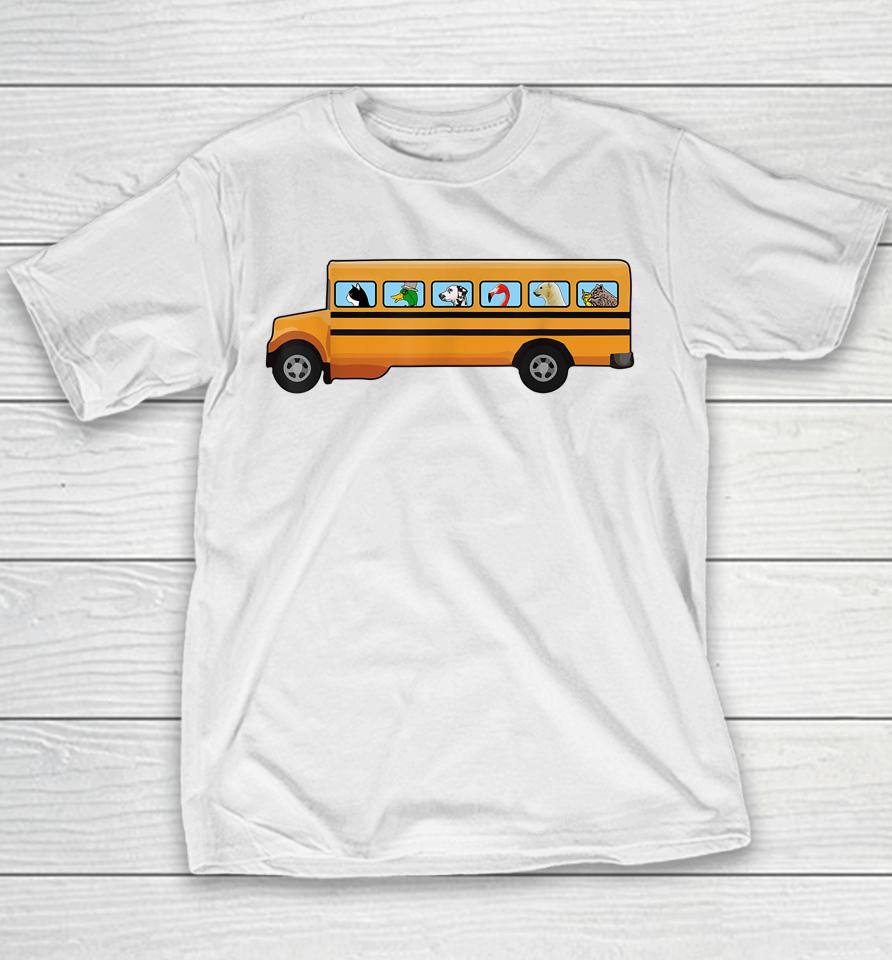Cat Dog And Duck In A School Bus Funny Youth T-Shirt