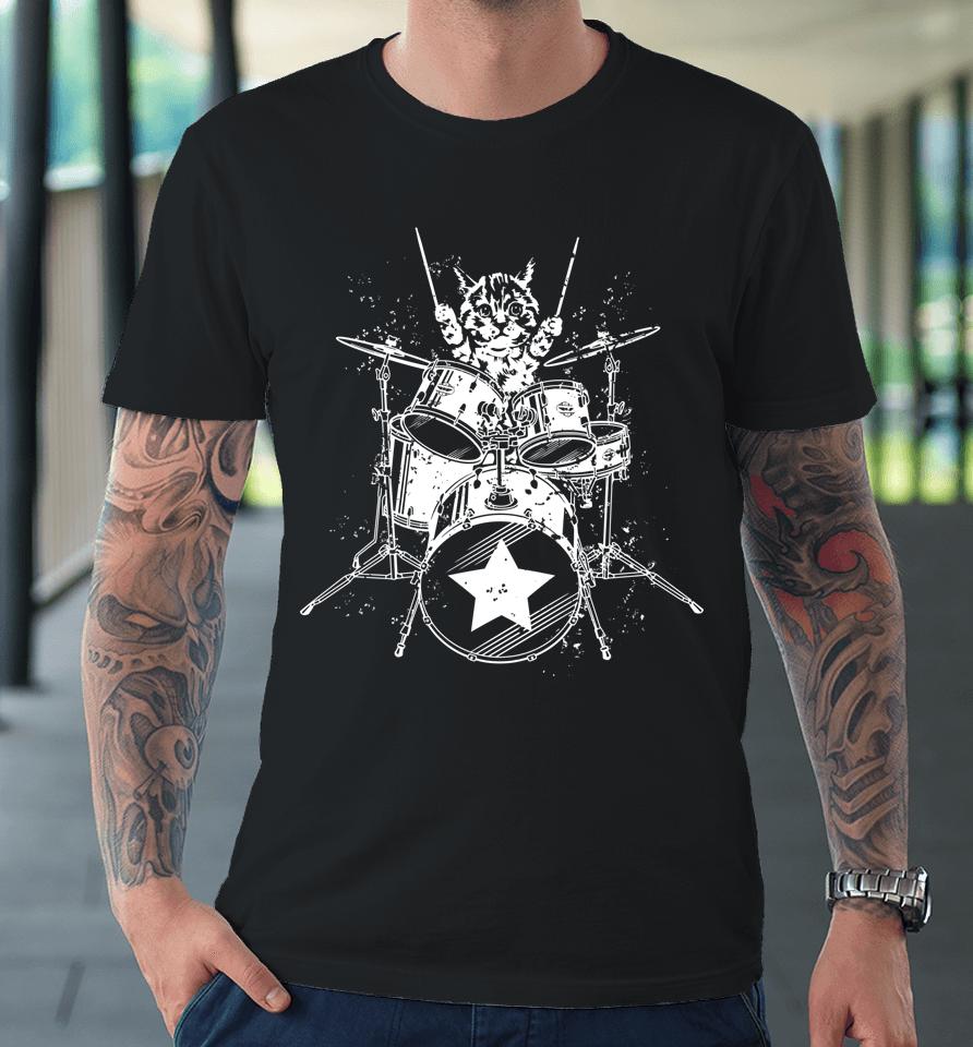 Cat Drummer Playing Drums Graphic Premium T-Shirt