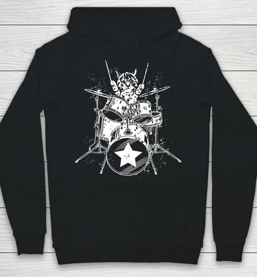 Cat Drummer Playing Drums Graphic Hoodie