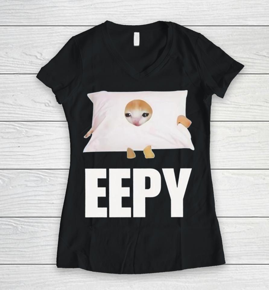 Cat Eepy Cringey Women V-Neck T-Shirt