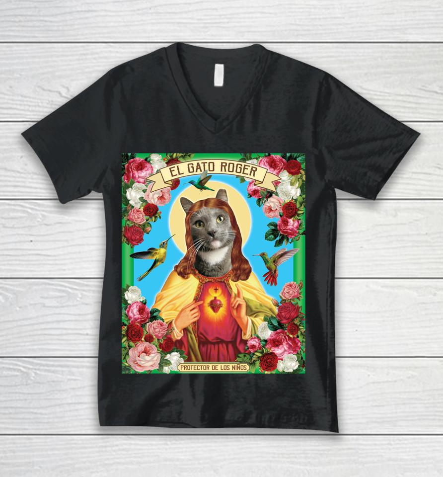 Cat El Gato Mexican Catholic Saint Weird Surrealism Unisex V-Neck T-Shirt