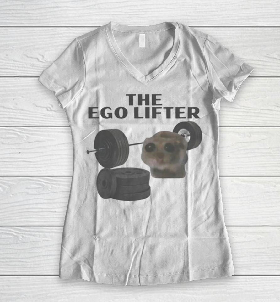 Cat Fitness The Ego Lifter Funny Women V-Neck T-Shirt