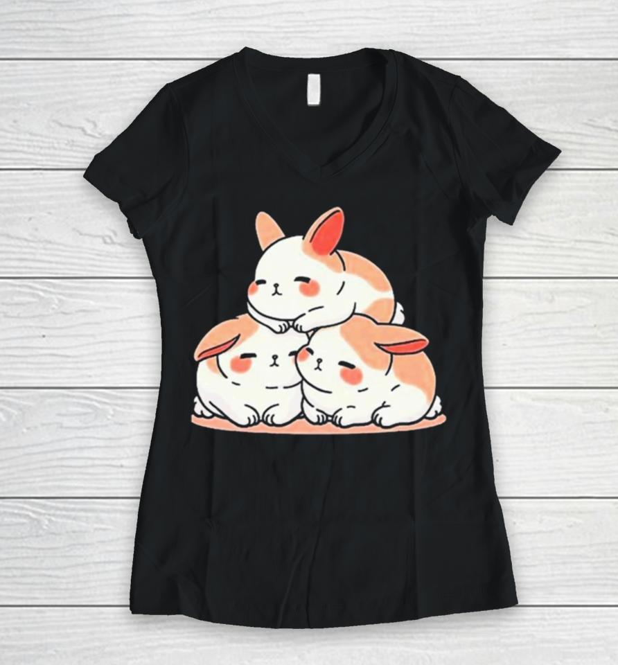 Cat Fluffy Trio Women V-Neck T-Shirt