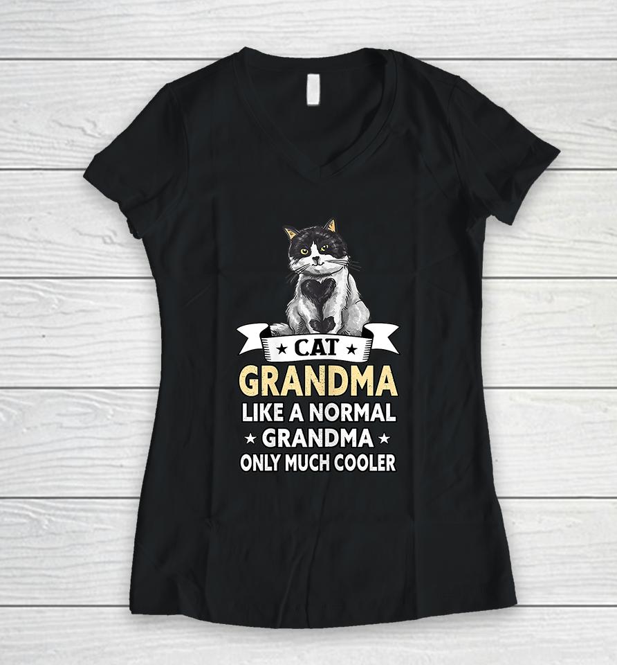 Cat Grandma Like A Normal Grandma Only Much Cooler Women V-Neck T-Shirt