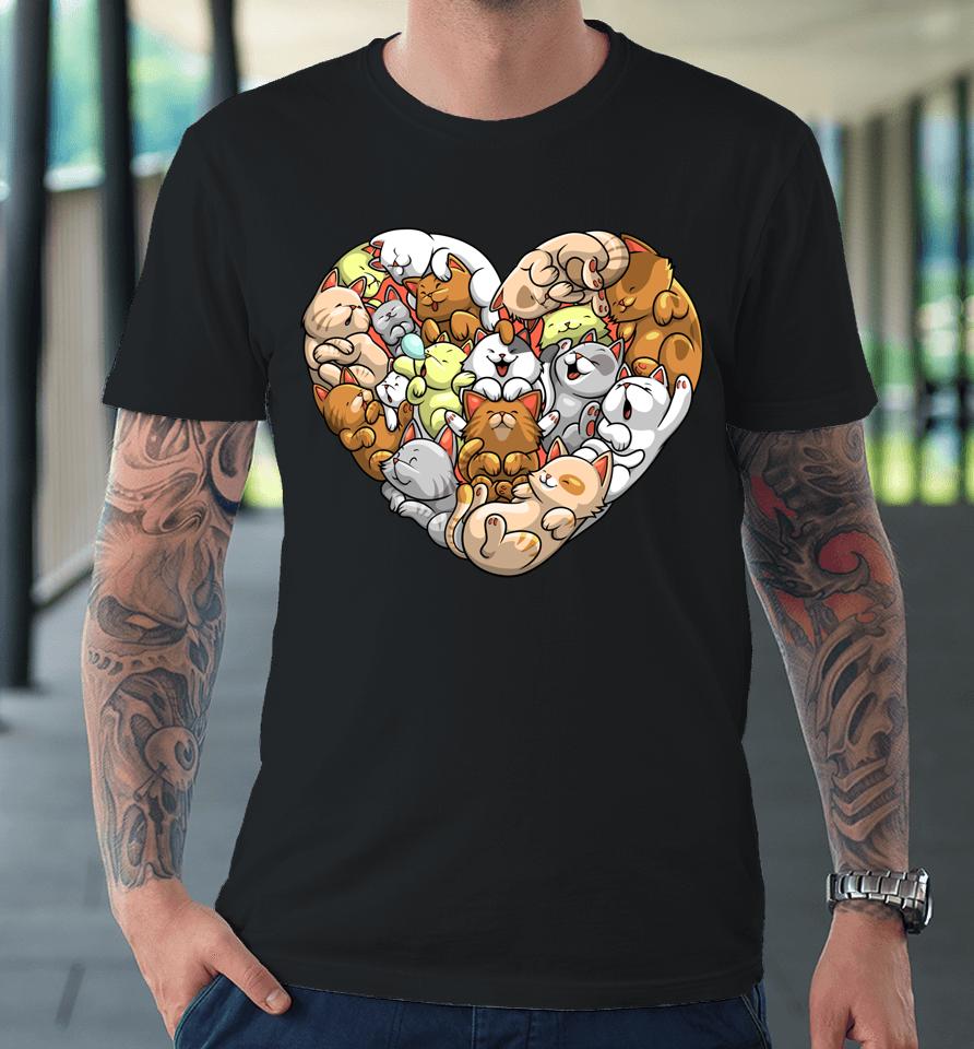 Cat Heart Valentine Day Cat Lover Kitten Premium T-Shirt