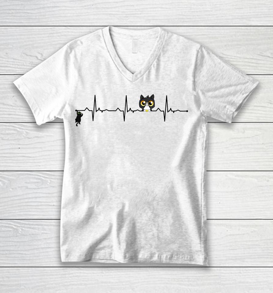 Cat Heartbeat Kitten Graphic Unisex V-Neck T-Shirt