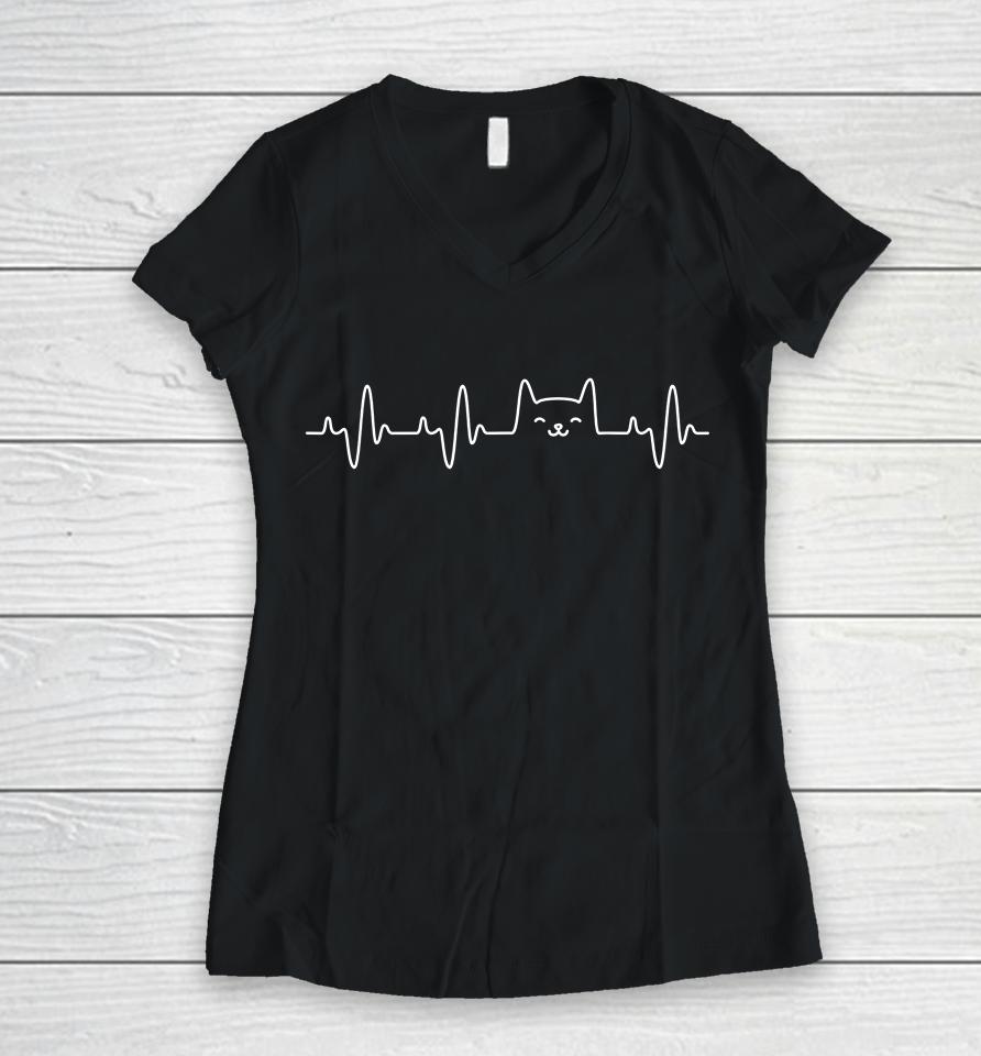 Cat Heartbeat Women V-Neck T-Shirt