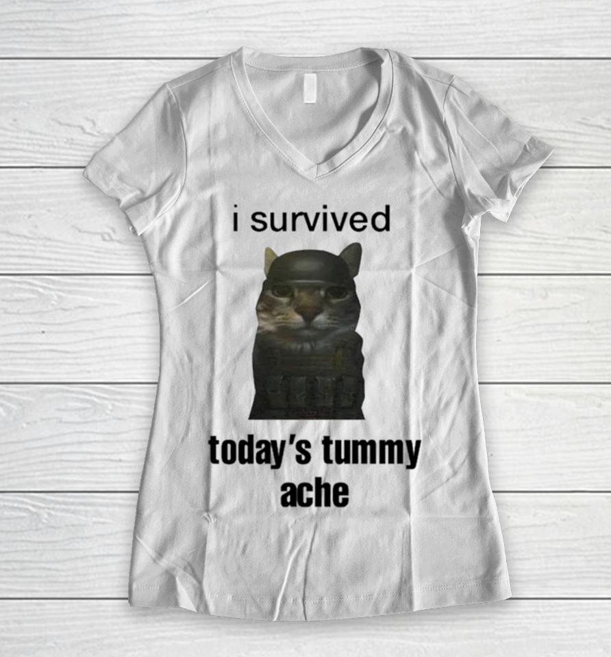 Cat I Survived Today’s Tummy Ache Women V-Neck T-Shirt