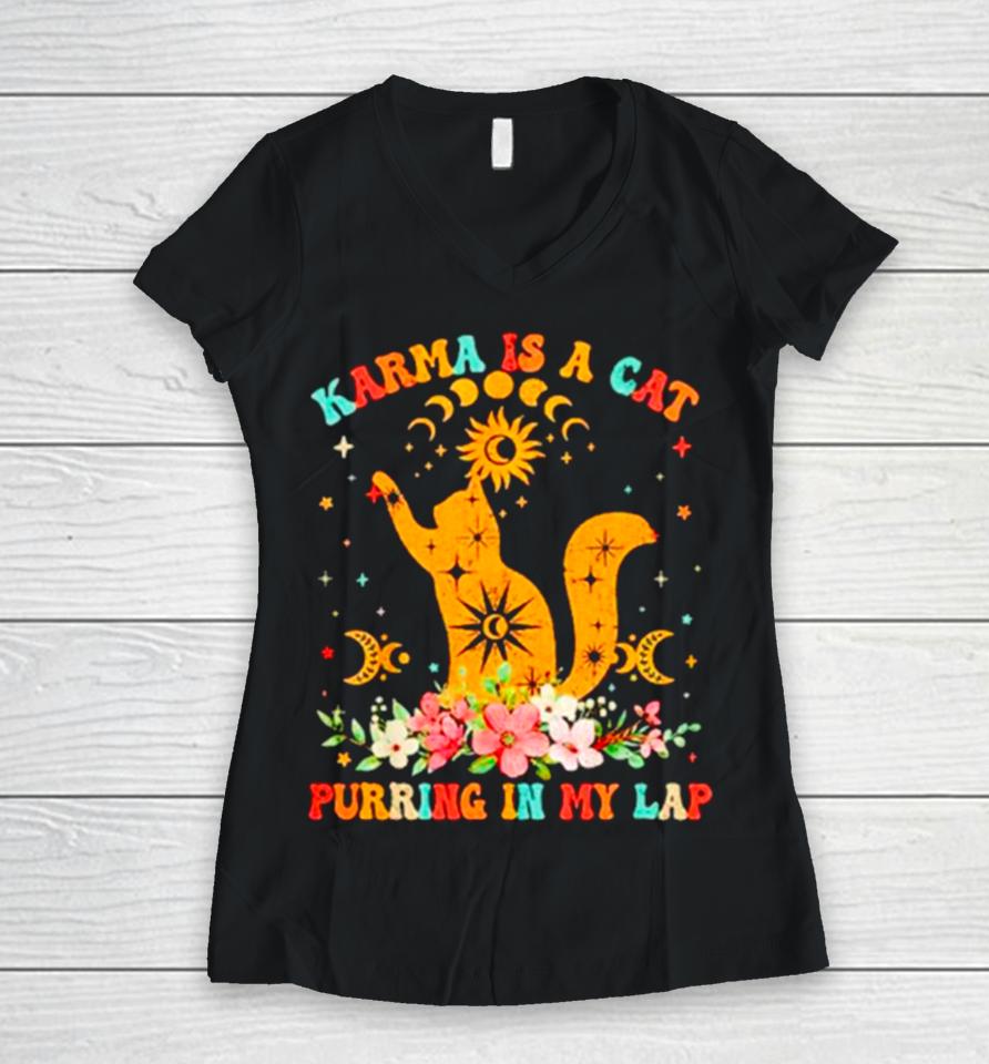 Cat Karma Is A Cat Purring In My Lap Women V-Neck T-Shirt