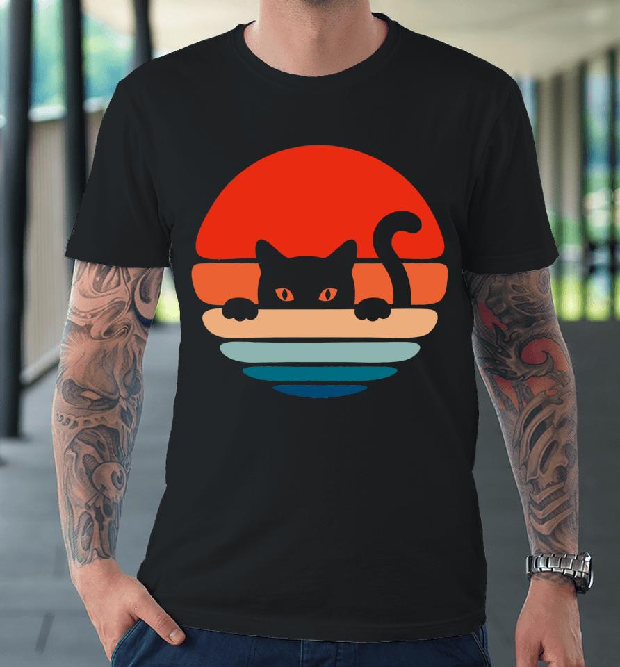 Cat Kitten Meme Vintage Retro Sunset Peeping Curious Premium T-Shirt