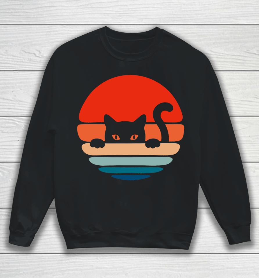Cat Kitten Meme Vintage Retro Sunset Peeping Curious Sweatshirt