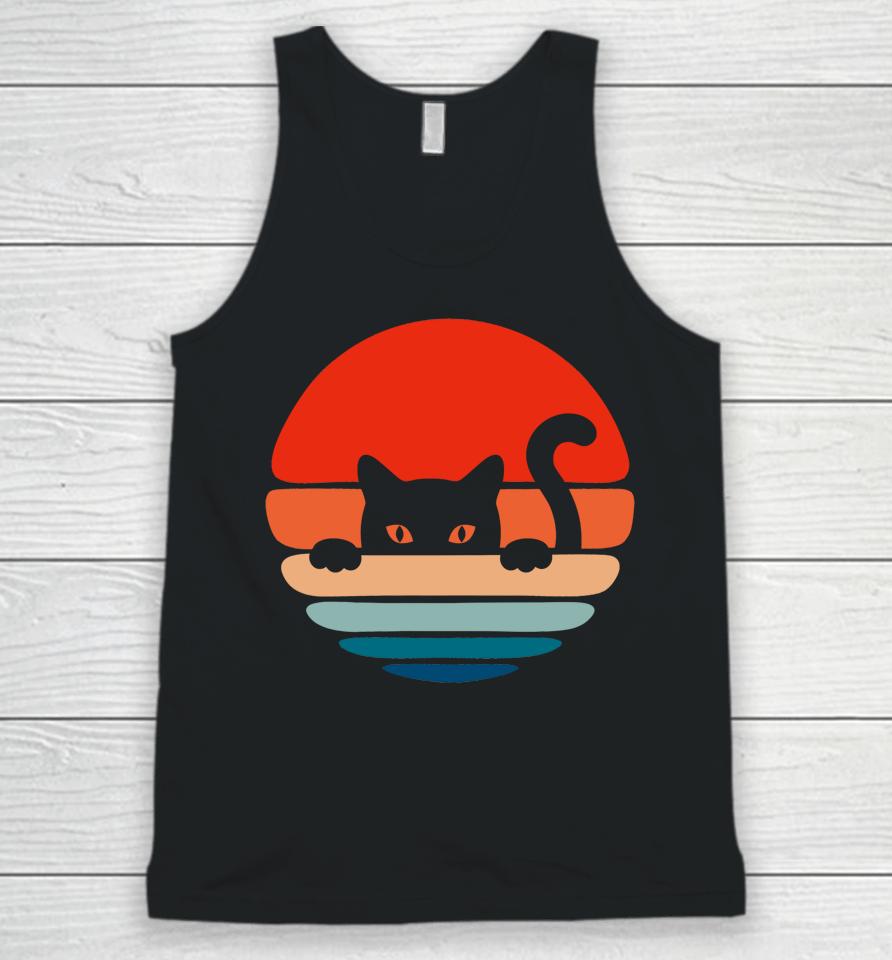 Cat Kitten Meme Vintage Retro Sunset Peeping Curious Unisex Tank Top