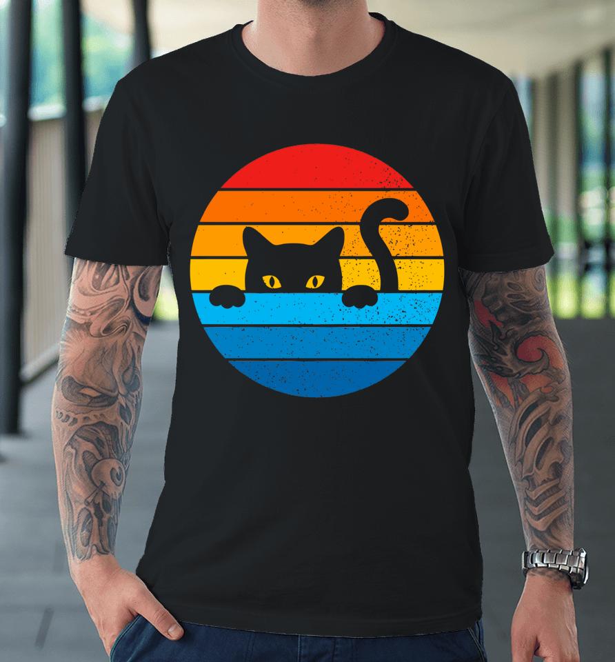 Cat Kitten Meme Vintage Retro Sunset Peeping Curious Premium T-Shirt