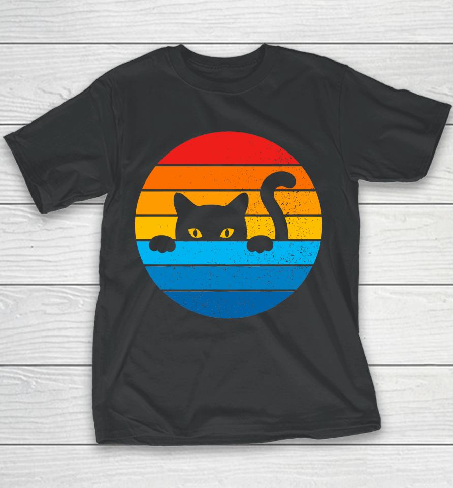 Cat Kitten Meme Vintage Retro Sunset Peeping Curious Youth T-Shirt