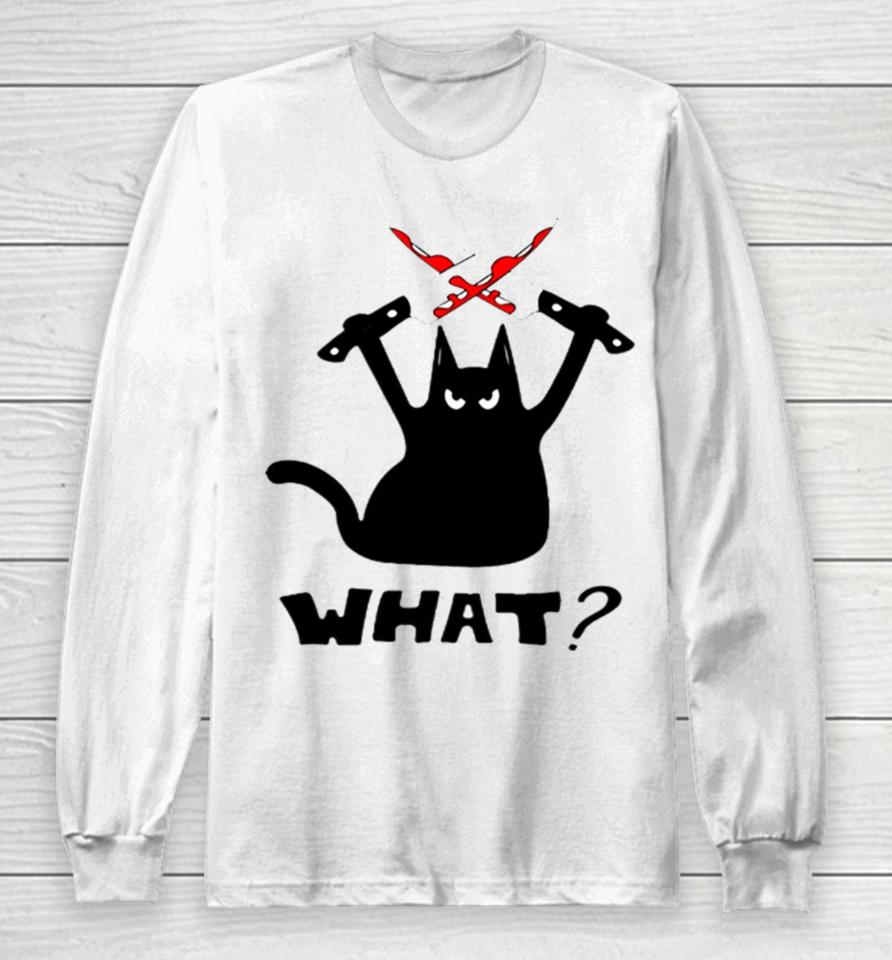 Cat Knife Merry Christmas Black Cat K Long Sleeve T-Shirt