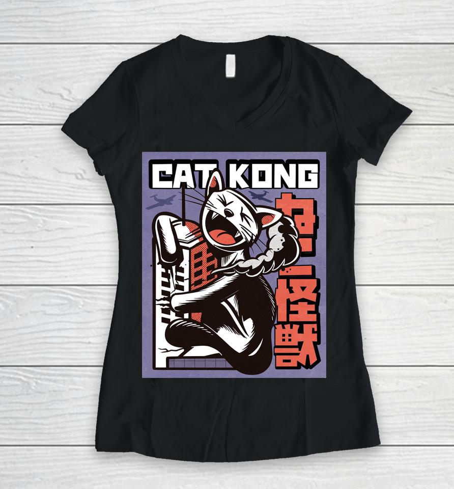 Cat Kong Women V-Neck T-Shirt