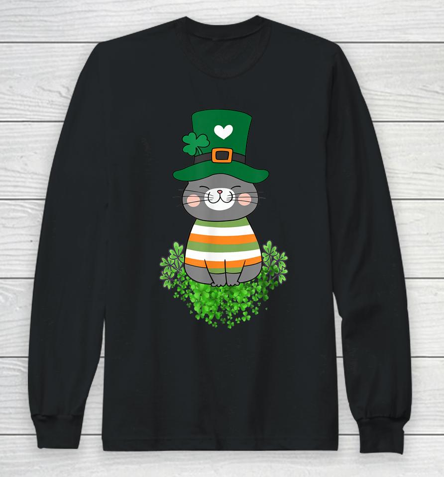 Cat Lover Shamrock St Patrick's Day Long Sleeve T-Shirt