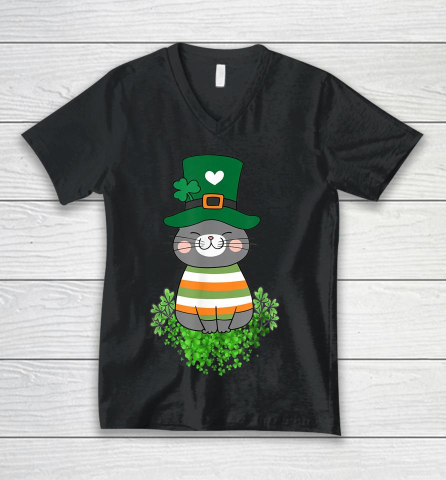 Cat Lover Shamrock St Patrick's Day Unisex V-Neck T-Shirt