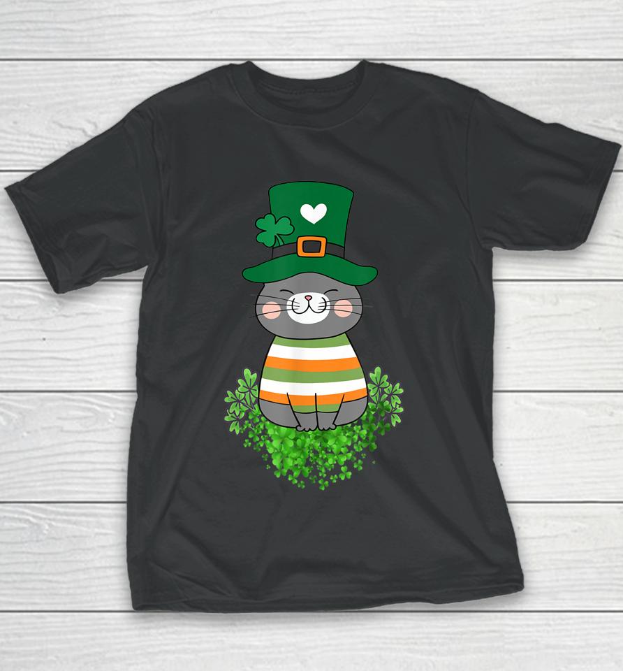 Cat Lover Shamrock St Patrick's Day Youth T-Shirt