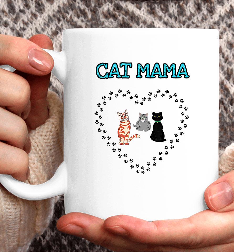 Cat Mama Heart Three Cats Lovers Coffee Mug