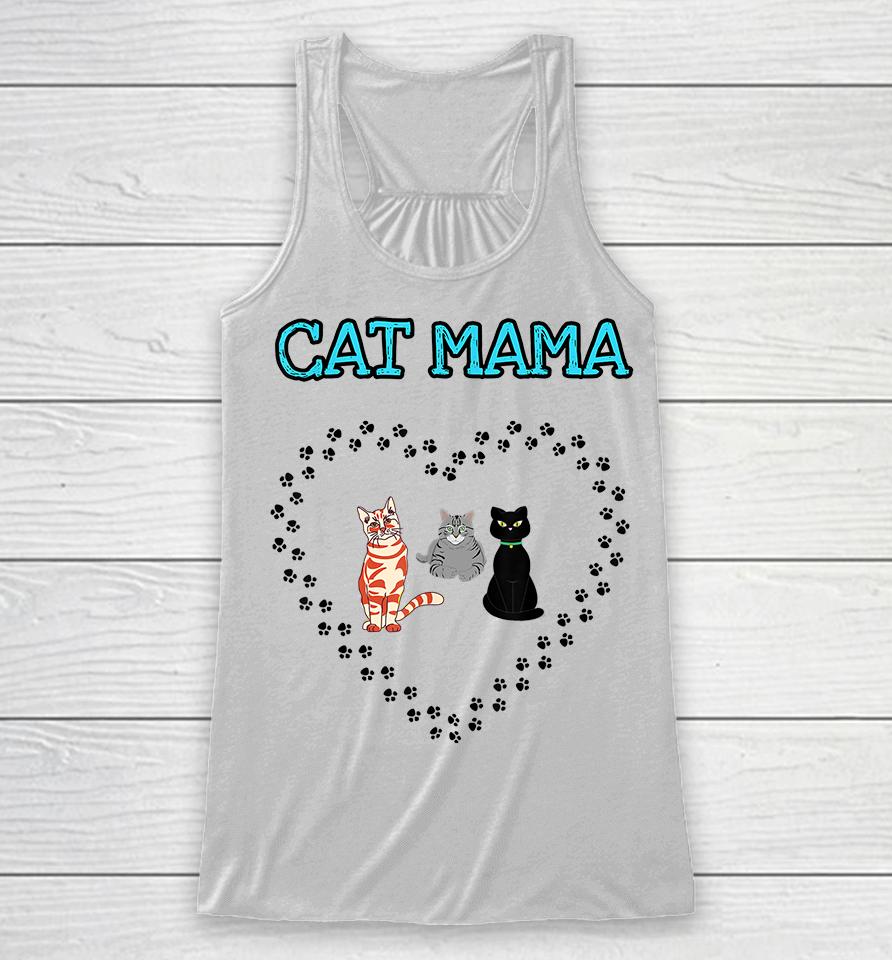 Cat Mama Heart Three Cats Lovers Racerback Tank