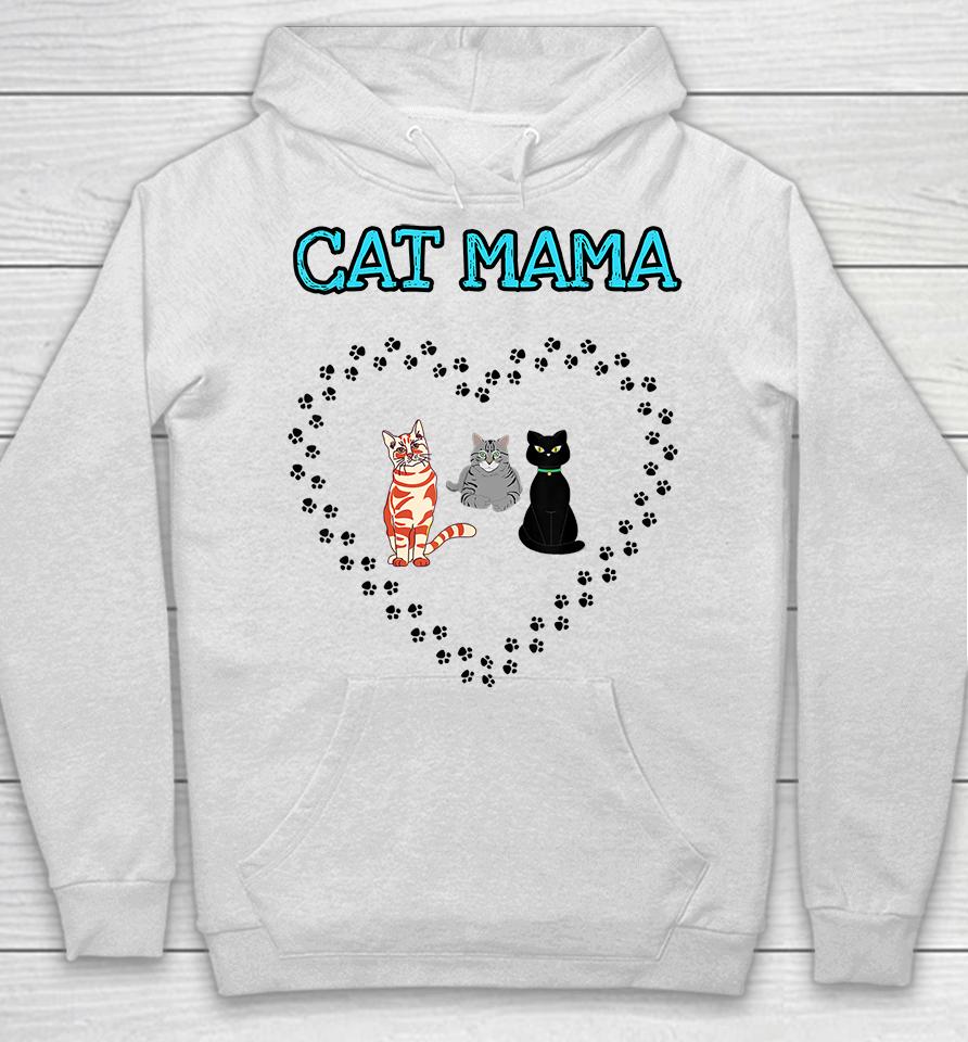 Cat Mama Heart Three Cats Lovers Hoodie
