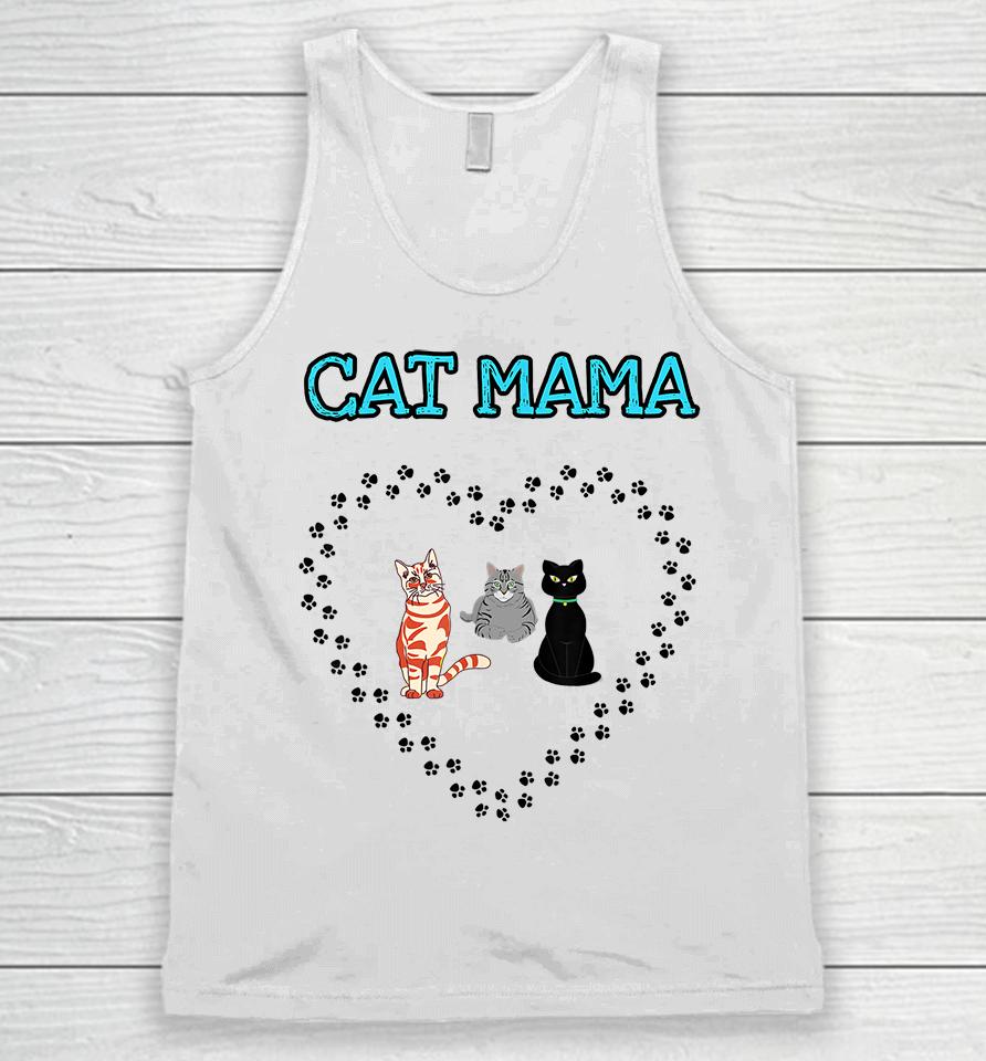 Cat Mama Heart Three Cats Lovers Unisex Tank Top