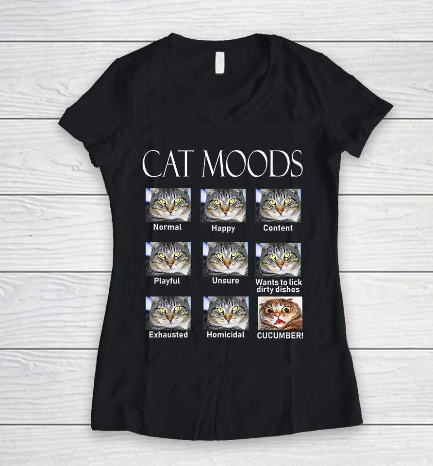 Cat Moods Women V-Neck T-Shirt